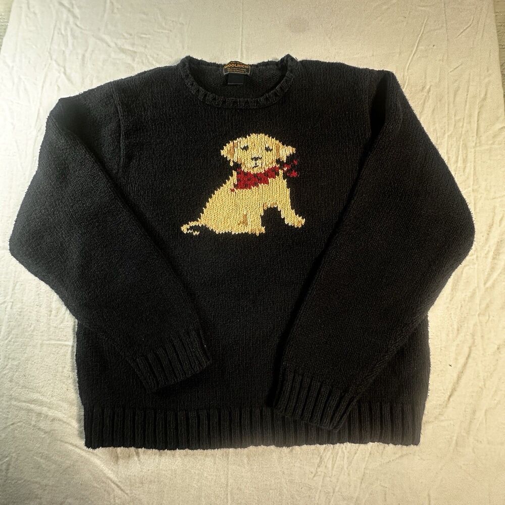 Women's Woolrich 90's Vintage Navy Blue Dog Graphic Made in Japan Sz Large